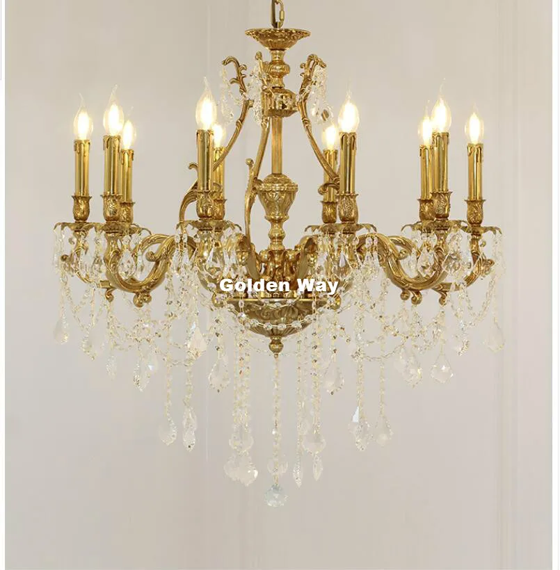 

European Copper Chandelier Living Room Bedroom Decor Modern Luxury LED Chandelier 6arms D68cm Crystal Kitchen Ceiling Chandelier