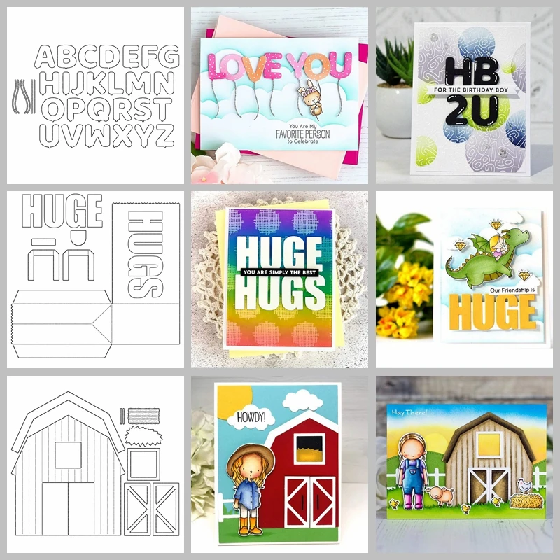 

Huge Hugs Box Barn Shaped Bold Font Alphabet Track Metal Cutting Dies Stencil for Paper Cutting Diy Making Template 2021