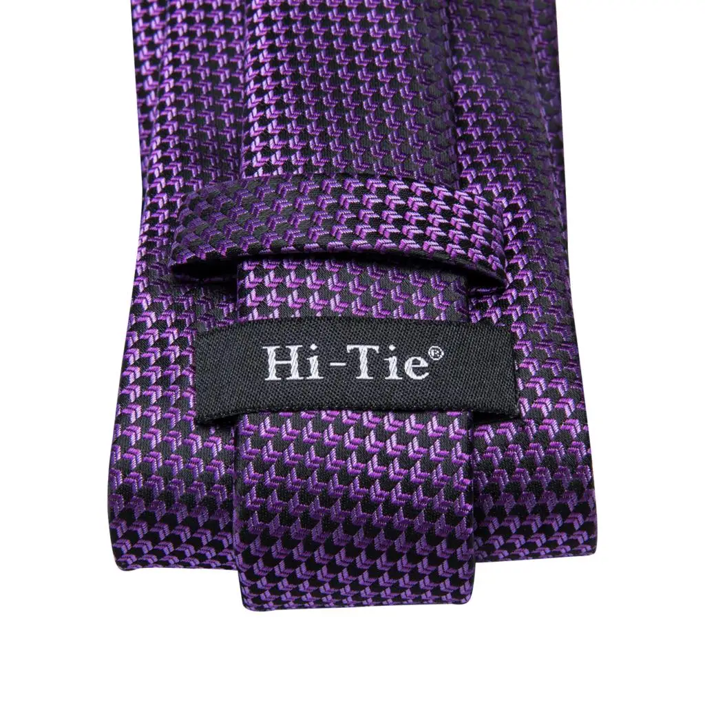 Purple Solid Mens Necktie Luxury 8.5cm Silk Business Tie Hanky Cufflinks Brooch Wedding Tie Gift For Men Hi-Tie Designer