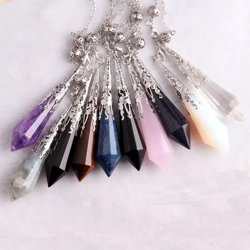 1pc High Quality Natural Stone Opal Labradorite Facet Reiki Pendulum for Dowsing Pendants Healing Pendule Chakra Crystal Jewelry