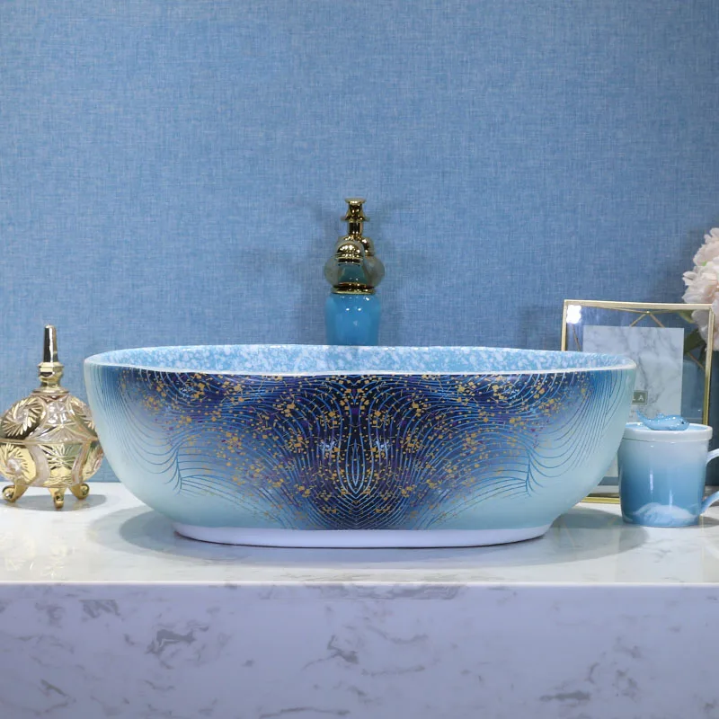 

Jingdezhen Porcelain Blue Glazed Nordic Simple Household Decorative Basin