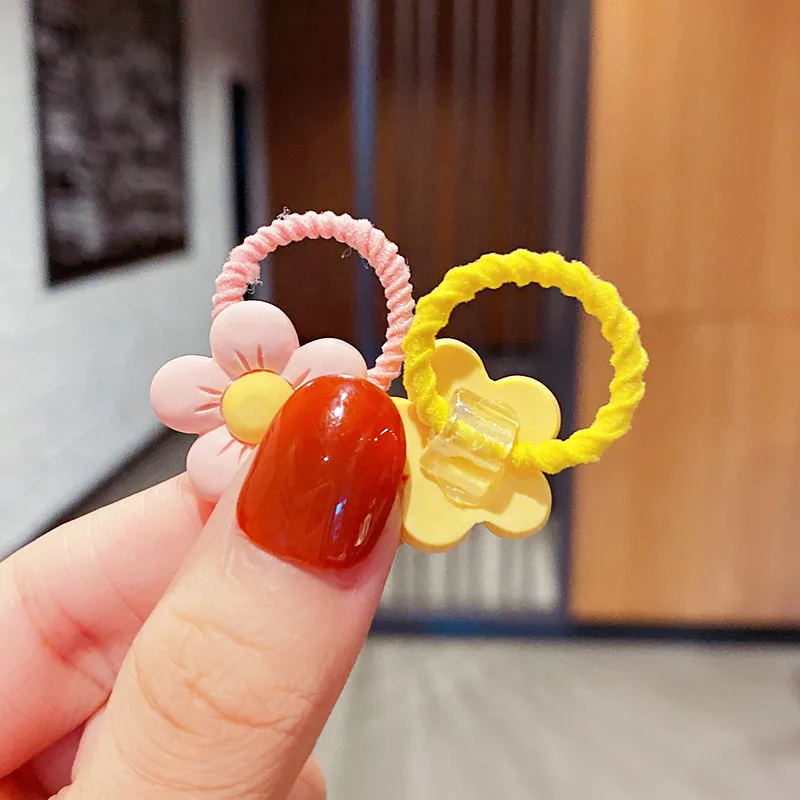 Bandas Elásticas pequeñas para el cabello para niñas, accesorios para el cabello de moda, lazo para el cabello con flores de dibujos animados, 10 unids/set