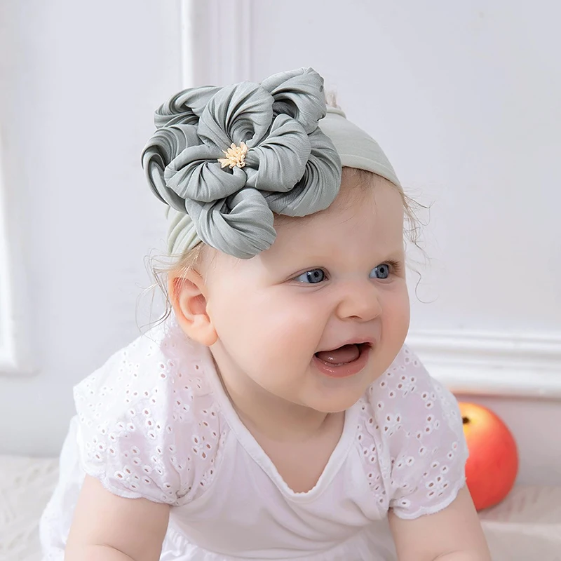 Baby Headbands Big Flower Girls Nylon Headband Soft Infant Cute Head Wrap Wide Turban Kids Hair Accessories Newborn Photo Props