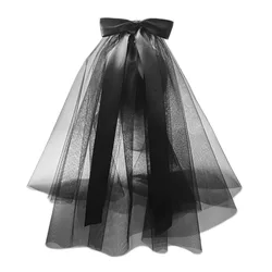 Cute Bridal Wedding Accessories Two Layers White Black  Halloween Cosplay Veils Wedding Bridal Veil With Comb Ribbon