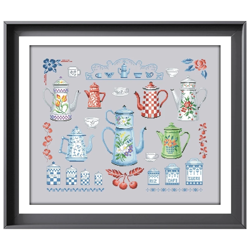 

Коллекция кофеварок, наборы для вышивки крестом, узор, дизайн, 18 карат, 14 карат, 11 карат, серебряная вышивка на холсте, рукоделие своими руками