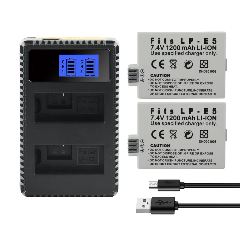 

LP-E5 LPE5 LP E5 Battery For CANON EOS Kiss X3 X2 F Rebel T1i Rebel XS XSi 450D 500D 1000D Camera Batteries Charger 1200mAh