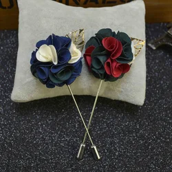 1 Pcs High-grade Ribbon Men Rose Flower Golden Leaf Fashion Brooch Pin Suit Lapel New Men Wedding Boutonniere Brooch Jewelry