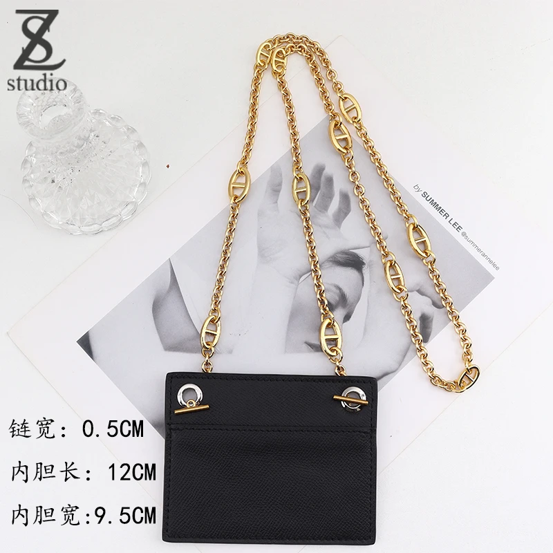 Insert  for  Luxury  Mini  Herbag Wallet  Retrofit  Cowhide Liner  Copper  Chain for  Transform Card Bag Chain