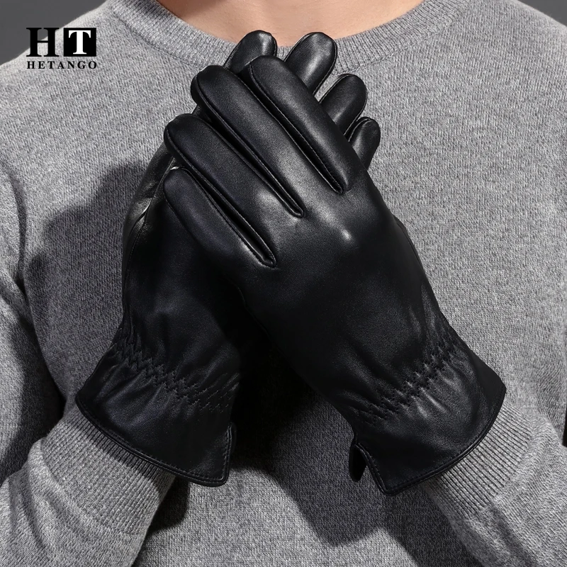 Winter Men's Leather Gloves High-Hrade Sheepskin Warmth Soft Cold-Proof Mittens Elastic Design Touch Screen Gloves