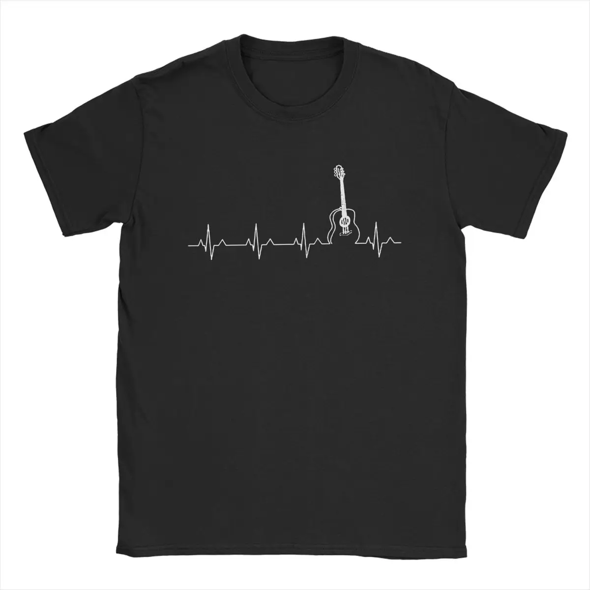 Casual Guitar Heart Beat Heartbeat T-Shirts for Men Crewneck Cotton T Shirt Music Short Sleeve Tees Plus Size Clothing