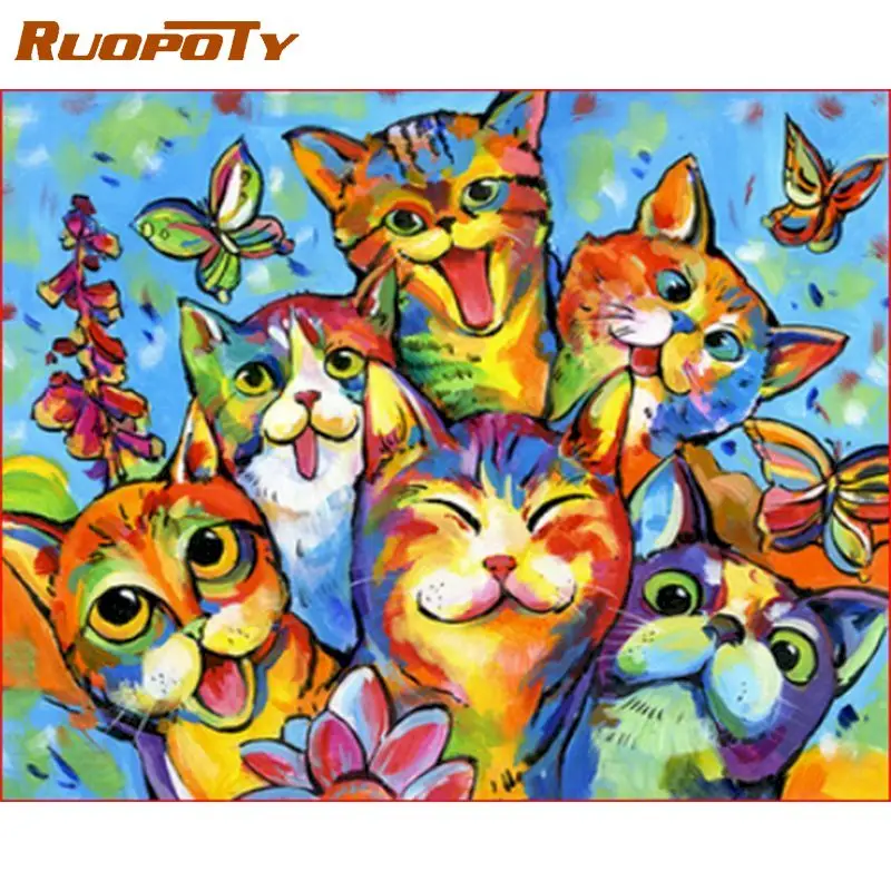 

RUOPOTY Frame Painting By Numbers Color Cat Animal Paint By Numbers On Canvas Frameless Home Decoration Unique Gift