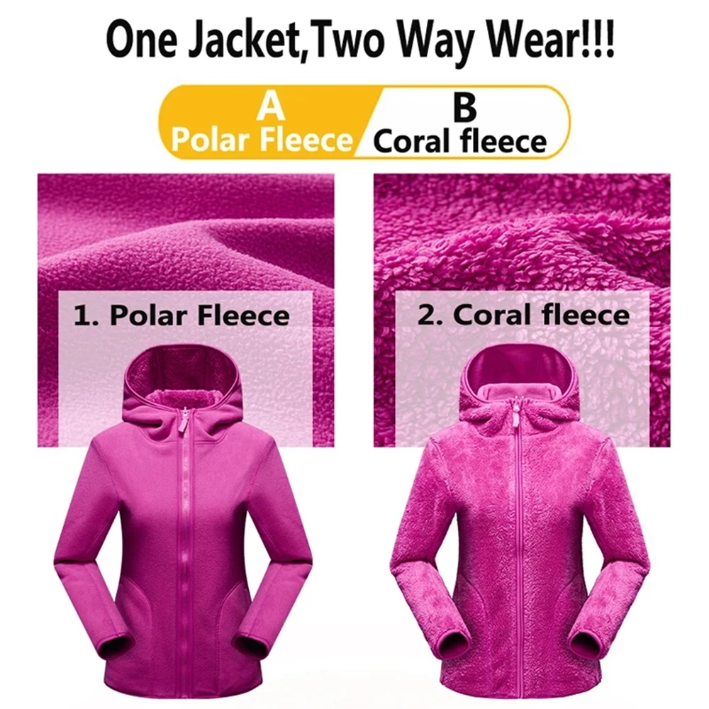 Unisex Reversible Hoodie for Women, Pullover Sweatshirts, Warm Polar/Coral Fleece Hooded Jacket, Ladies Flannel Coat, Winter