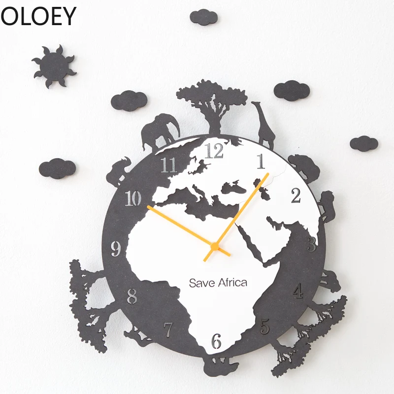 

Large Wall Clock Wood Nordic Modern World Map Living Room Creative American Hanging Watch Silent Clock Reloj De Pared Wall Clock