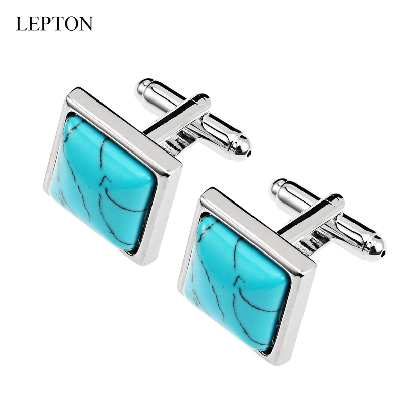 Hot Sale Blue stone Cufflinks for Mens Business Lepton Fashion Square Imitation fashion   Cufflink Relojes gemelos Drop Shipping