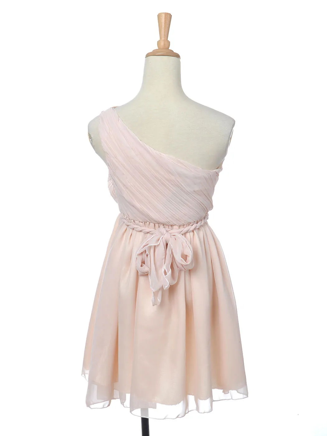 Womens Apricot Blush Een Schouder Braid Taille Tie Mouwloze Feestjurk