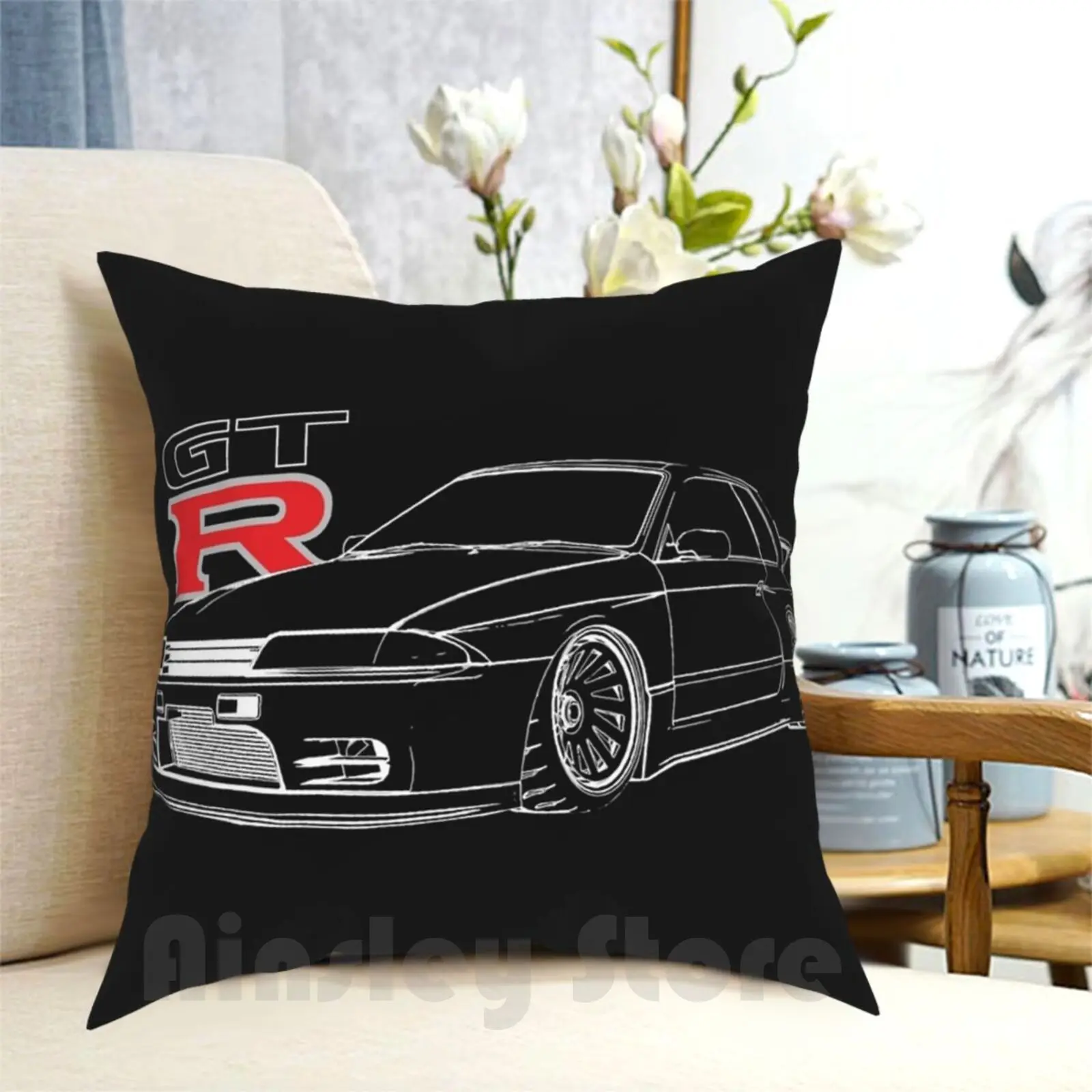 Gtr R32 Skyline Line Graphic Racing Pillow Case Printed Home Soft Throw Pillow Nissian Skyline R32 R33 R34 R35 Gtr V