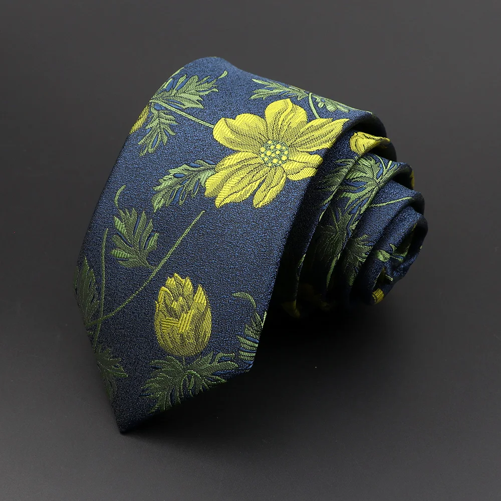 Tie For Men Classic Floral 7cm Ties Leaf Printed Navy Green Red Jacquard Necktie Business Party Wedding Suit Accessories Gift