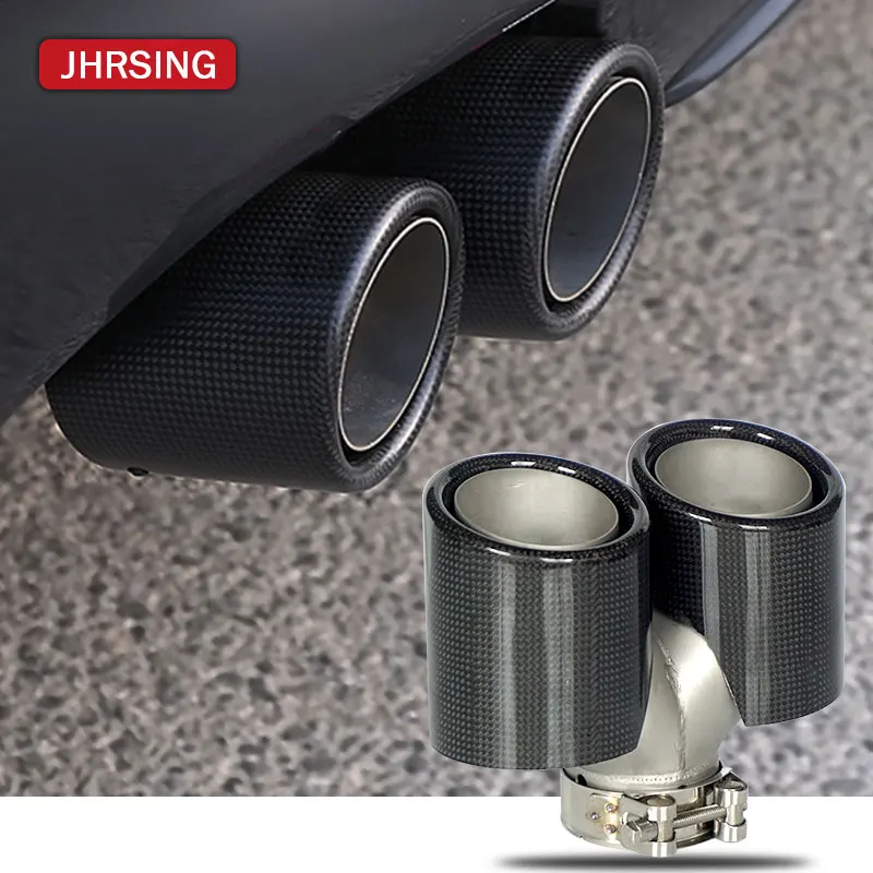 

1PCS Exhaust Tip car accessories Genuine Matte Glossy Carbon Double Outlet For Universal Muffler Car Pipe End 89mm NO LOGO