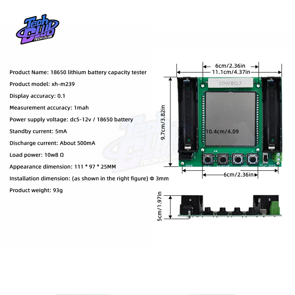 XH-M239 Lithium Battery MaH/mwH 18650 True Capacity Tester Module Measurement High Precision Tool Accessories