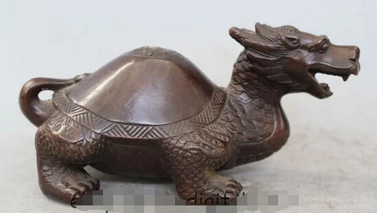 wholesale factory 8" Chinese Fengshui Copper longevity Dragon Turtle Tortoise Statue Sculpture 25% off