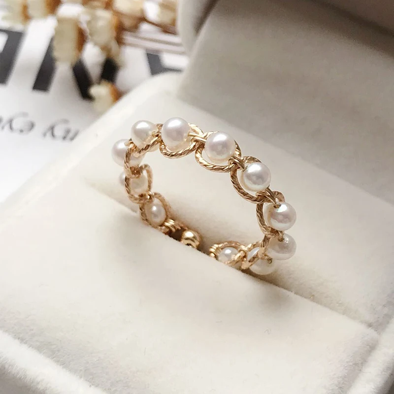 

Natural Freshwater Pearl Rings Gold Filled Jewelry 3MM Pearl Knuckle Mujer Boho Bague Femme Minimalism Anelli Women Ring