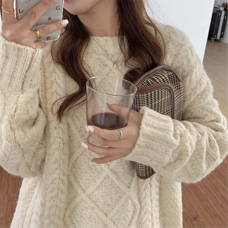 Thick Pullovers Women O-neck Sweaters Japan Preppy Solid Simple Loose Thermal Long Sleeve Knitwear Ins Sweet Popular Winter Cozy