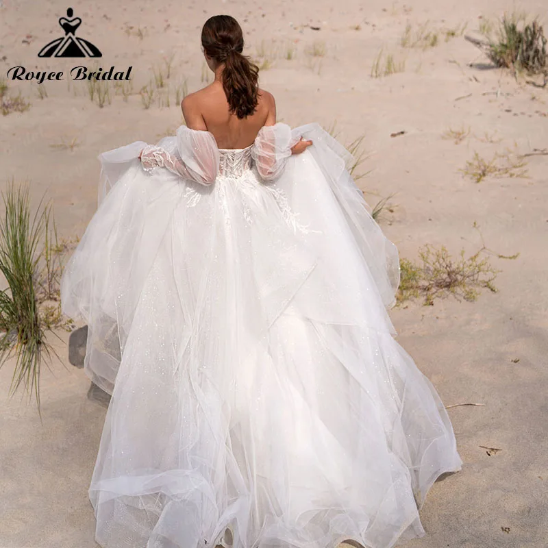 Robe de mariée 2022 Neueste EINE Linie Strand Weg Von der Schulter Spitze Appliques Perlen Liebsten Hochzeit Kleid trajes de novias largos