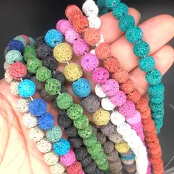 Fashion Colorful Volcanic Lava Stone Round Loose beads Natural Stone Rock Ball DIY For Jewelry Charm Bracelet 15'