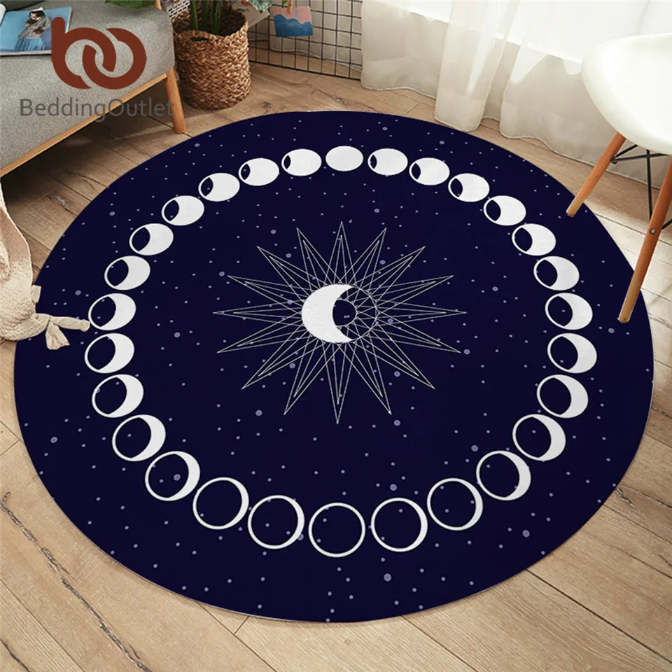 BeddingOutlet Eclipse Round Carpet Moon Star Carpet for Living Room Galaxy Non-slip Mat Rugs Blue Decorative Floor Mat 150cm