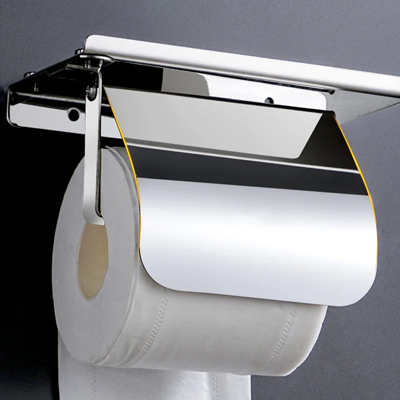 Toilet Paper Rack Chrome Stainless Steel Bathroom Hardware Paper Rack Roll Paper Hooks Wall Mounted Storage Shelf Tissue Holder