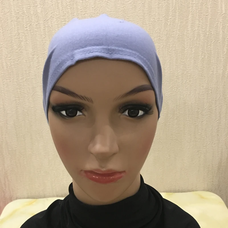 H048 Plain Cotton Tie Back Hats Muslim Turban Pure Color Stretch Inner Hijabs Underscarf Women Head Scarf Under Hijab Bonnet