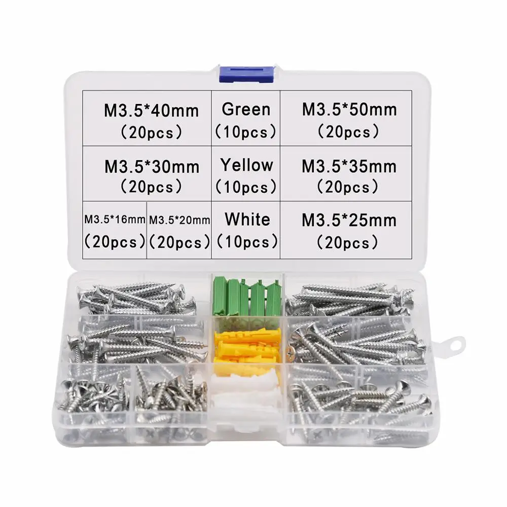 Zinc Plated Phillips Countersunk Flat Head Self-tapping Screw M3.5 Wood Screw 170Pcs/Set