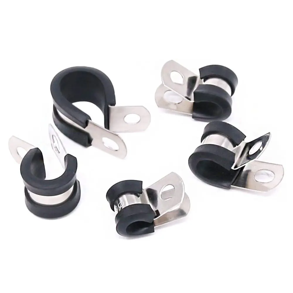 44 Pieces Stainless Steel Pipe Clamps Rubber Pad Insulation Pipe Clamp Anti-oxidation And Anti-corrosion Automotive Pipe Fitting