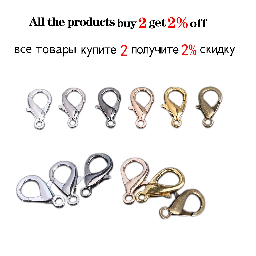 50pcs/lot 10 12 14 16mm Gold Alloy Bracelet Lobster Clasp Hooks For DIY Necklace Chain Connector Jewelry Making Finding Supplies