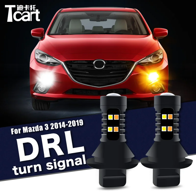 For Mazda 3 Axela (BM/BN)  2014 2015 2016 2017 2018 2019 2PCS Led drl Daytime Running Light Turn Lights 2IN1 Car accessories