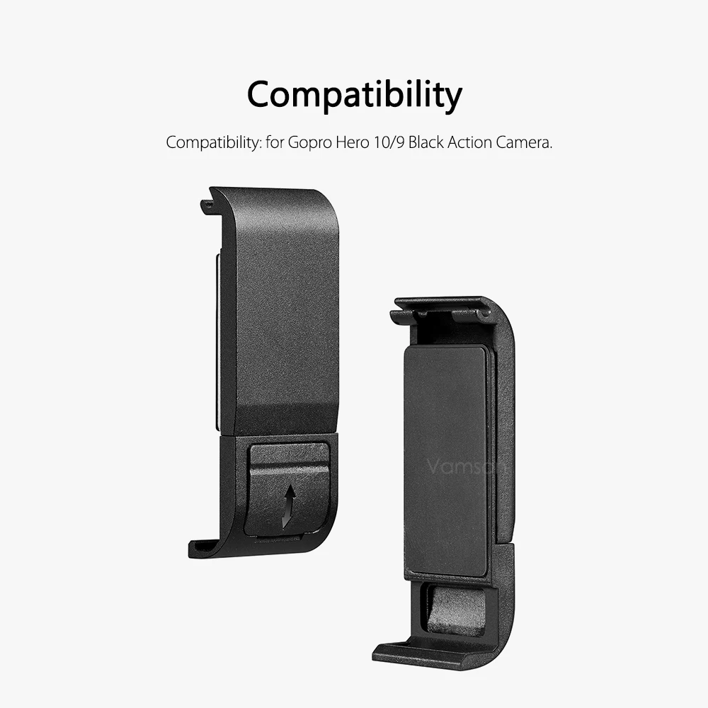 Боковая крышка аккумулятора Vamson с силиконовым чехлом для GoPro Hero 11 10 9, черная Съемная откидная крышка аккумулятора для GoPro 10 9, аксессуары