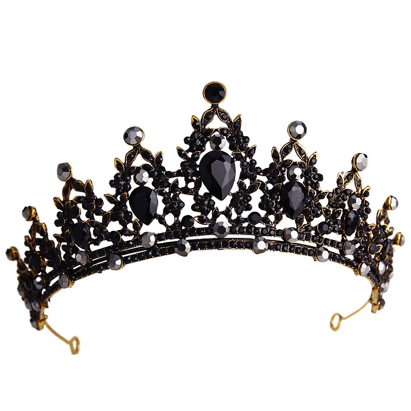 KMVEXO Baroque Retro Black Bridal Crystal Tiaras Crowns Princess Queen Pageant Prom Rhinestone Veil Tiara Wedding Hair Accessory