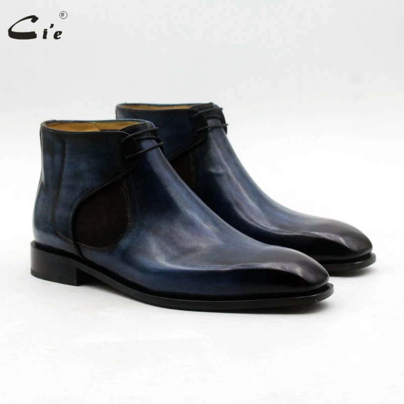 cie Blake Chelsea With Shoelace Blue Hand-Painted Leather Sole Boot Full Grain Calf Leather Handmade Breathable Men Shoes A211