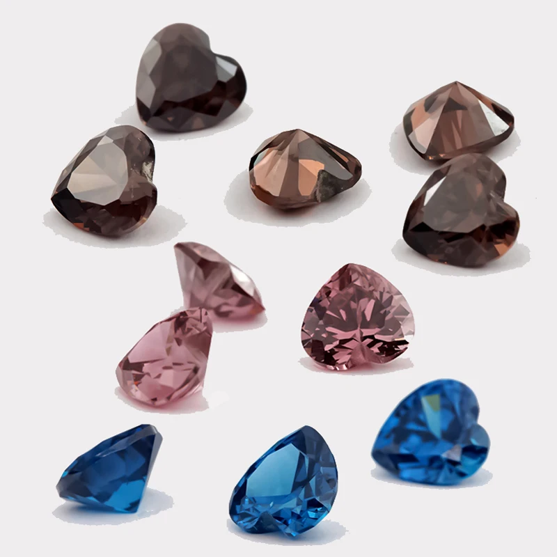 

20pcs 3x3~8x8mm Heart Shape 5A NewBlue Coffee and Rhodolite Color Synthetic Cubic Zirconia Stone