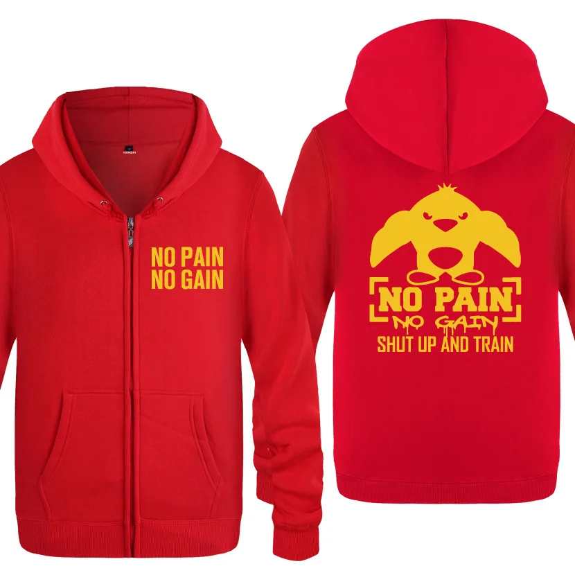 No Pain No Gain Shut Up and Train  Bodybuilding Hoodies Men Fleece Long Sleeve Hooded Zipper Jacket Sweatshirt Fitness Hoodie