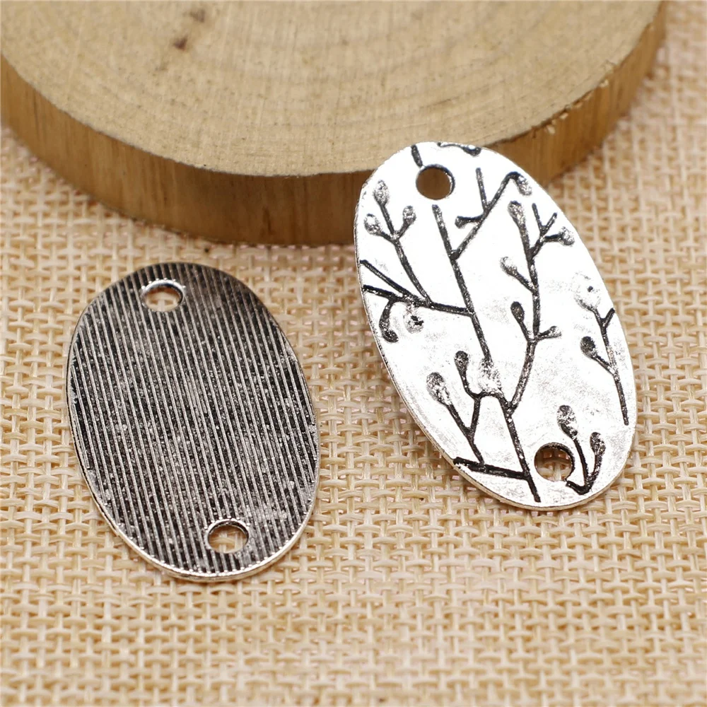 19pcs 37x21mm antique silver Oval piece connecting piece charms diy retro jewelry fit Earring keychain hair card pendant