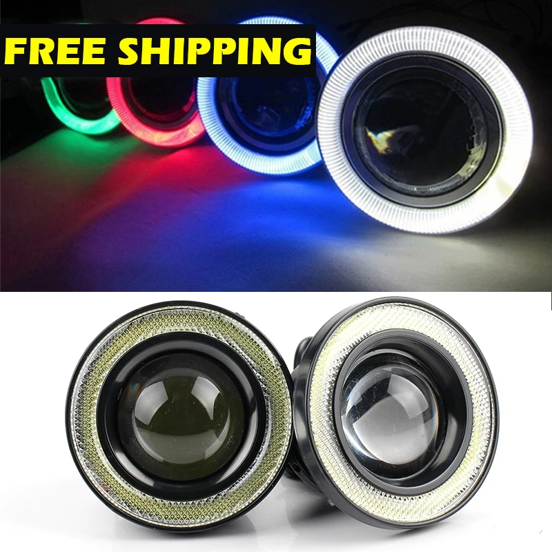 Car Lights 2pcs 12V Universal COB LED DRL Driving Lights White Blue Pink Yellow Green Red Angel Eyes Fog Lamp