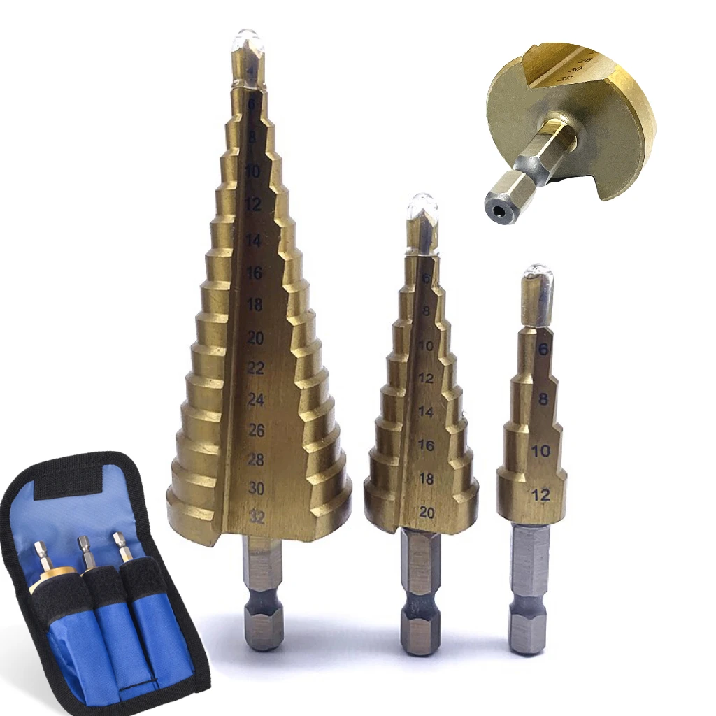 4-12MM 4-20MM 4-22MM 4-32MM Large HSS 4241 Steel Step Cone Drill Countersink Titanium Bit Set Hole