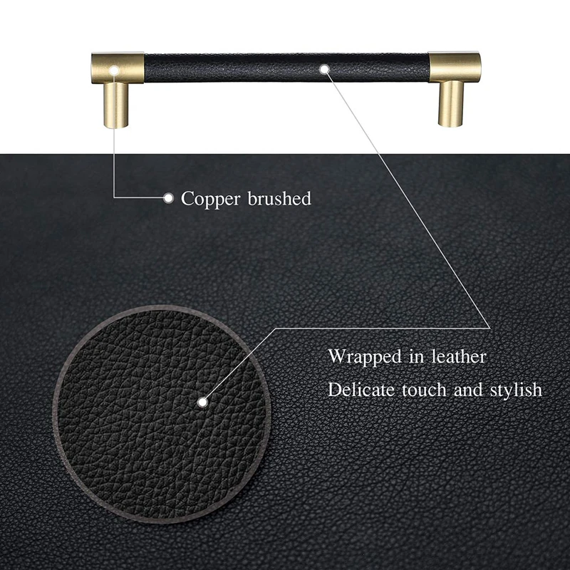 Leather & Brass cabinet knobs and handles drawer handle furniture decotation handles bathroom cupboard Knobs pull handle black