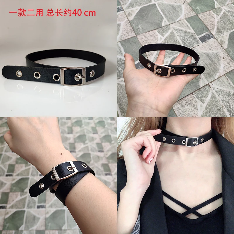 2021 Hot Punk Harajuku Collar Choker Necklace PU Leather Choker Punk Goth Handmade Neck Bracelet Jewelry wristband wholesale