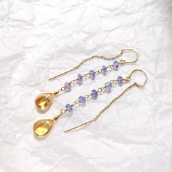 Lii Ji Tanzanite Citrine 14K Gold Filled Dangle Earrings Natural Stone Handmade Jewelry For Women Gift