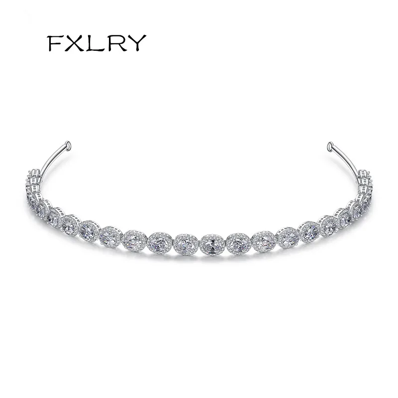 

FXLRY Top Quality Crown Diadem Tiara Round White CZ Hairwear for Women Headbands Wedding Bridal Hair Jewelry