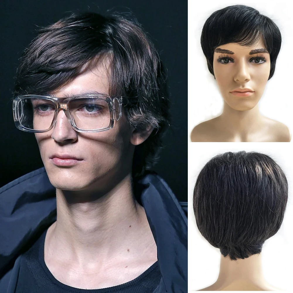 Short Men Wig Straight Synthetic Wig For Middle-aged And Elderly Men Male Hair Fleeciness Realistic Natural Toupee Wigs