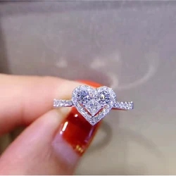 Lady's Classic solid 925 Sterling Silver ring Simulated Diamond Heart Rings Wedding Brand Jewelry for Women size 4,5,6,7,8,9,10