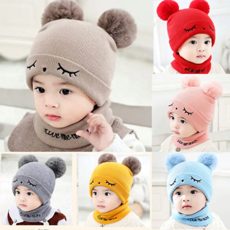 

Newborn Infant Baby Boy Girl Pom Warm Hat Scarf Winter Crochet Wool Knit Bobble Beanie Solid Fitted Cap Set Popular Pudcoco Hot